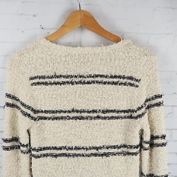 LILLA P IVORY & BLACK STRIPE LONG SLEEVE V NECK SWEATER SIZE XS - Picture 8 of 9